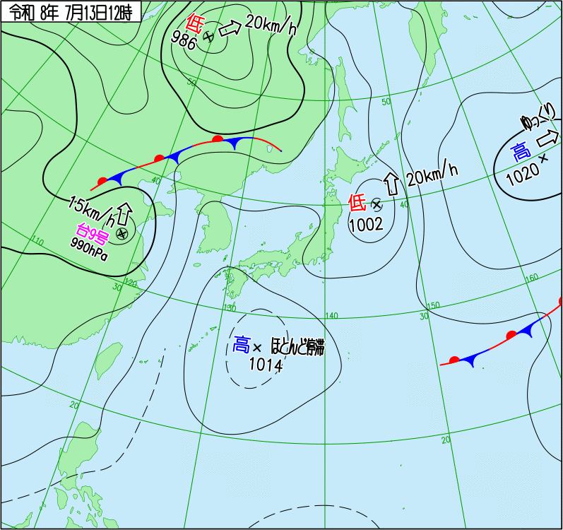 2026年7月13日の正午の天気図