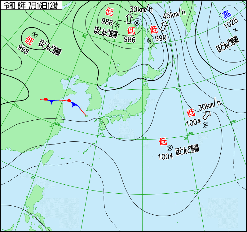 2026年7月16日の正午の天気図