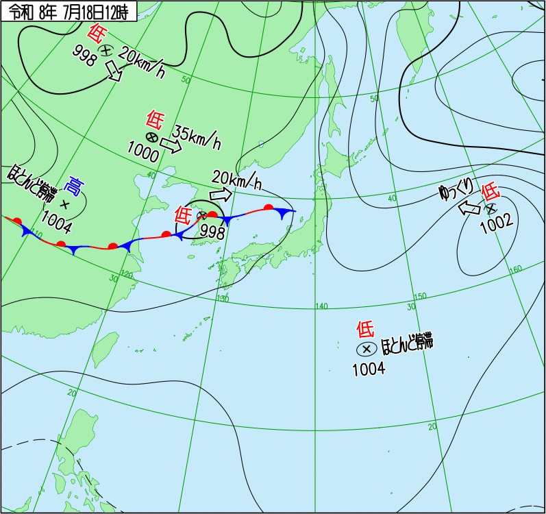 2026年7月18日の正午の天気図