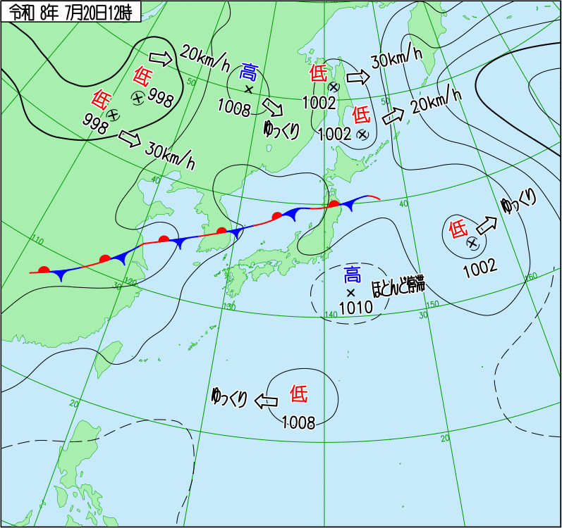 2026年7月20日の正午の天気図