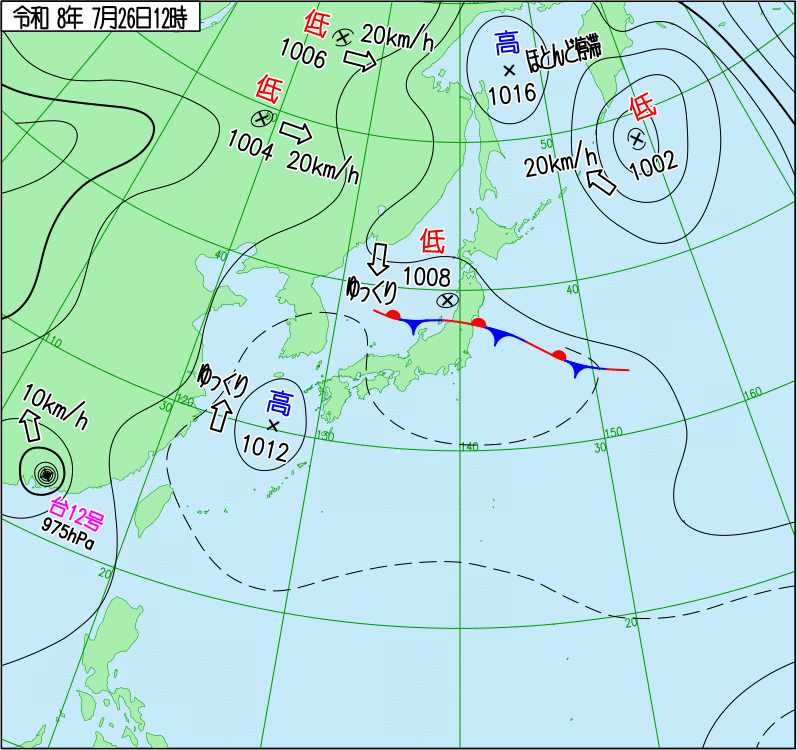 2026年7月26日の正午の天気図