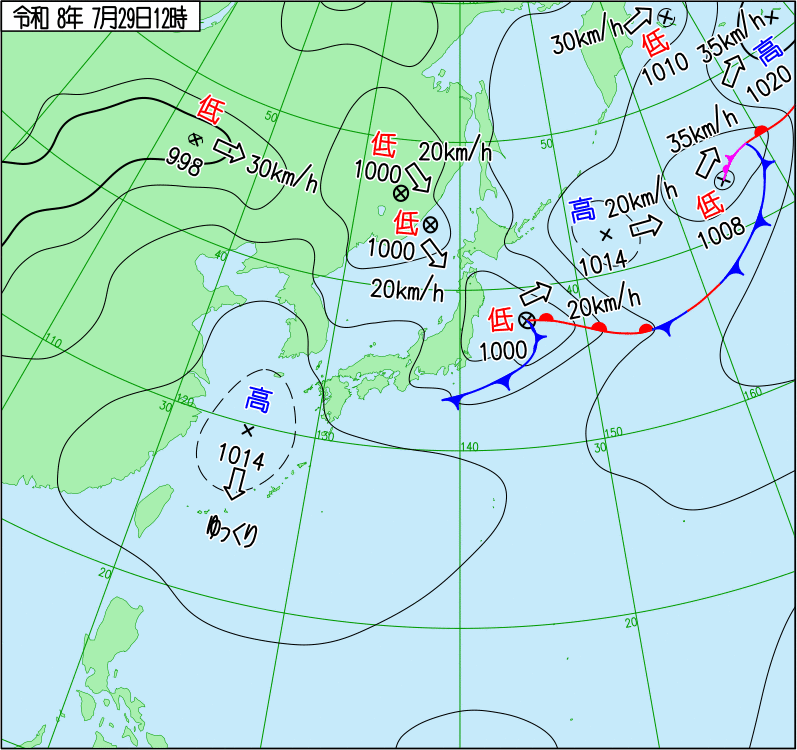 2026年7月29日の正午の天気図