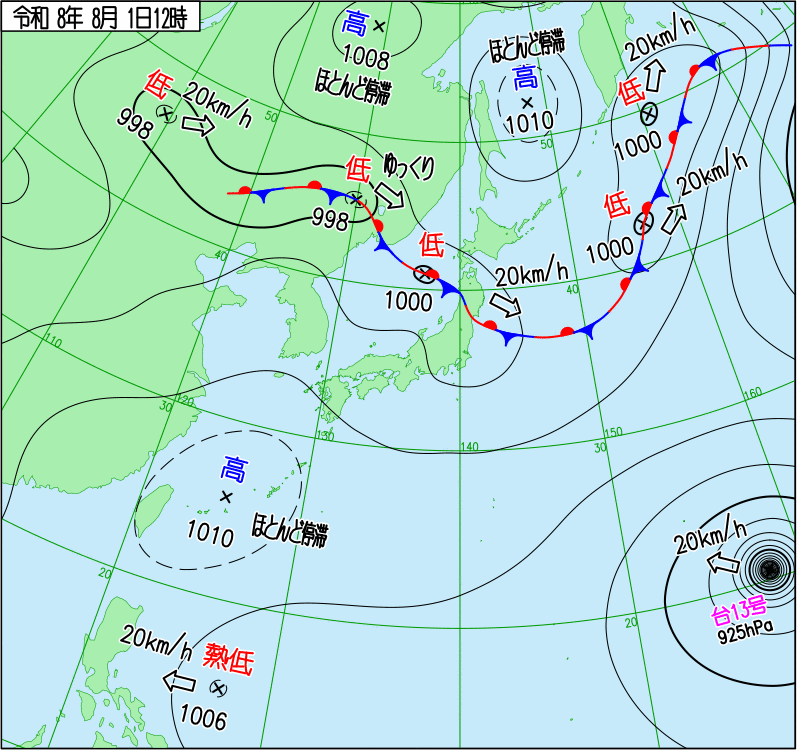 2026年8月1日の正午の天気図