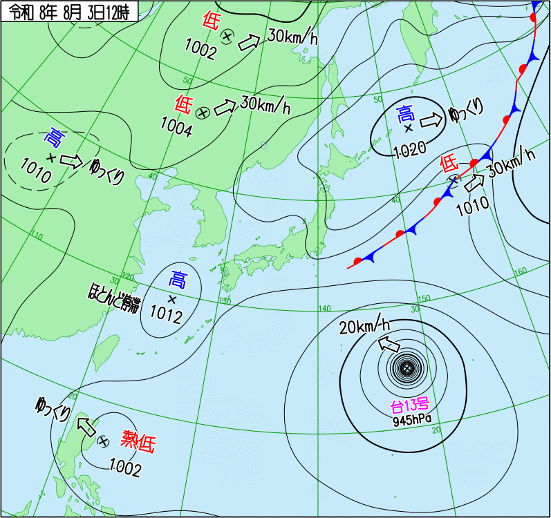 2026年8月3日の正午の天気図