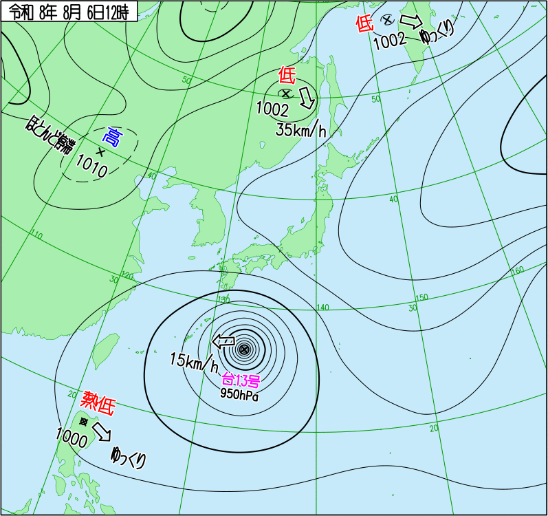 2026年8月6日の正午の天気図