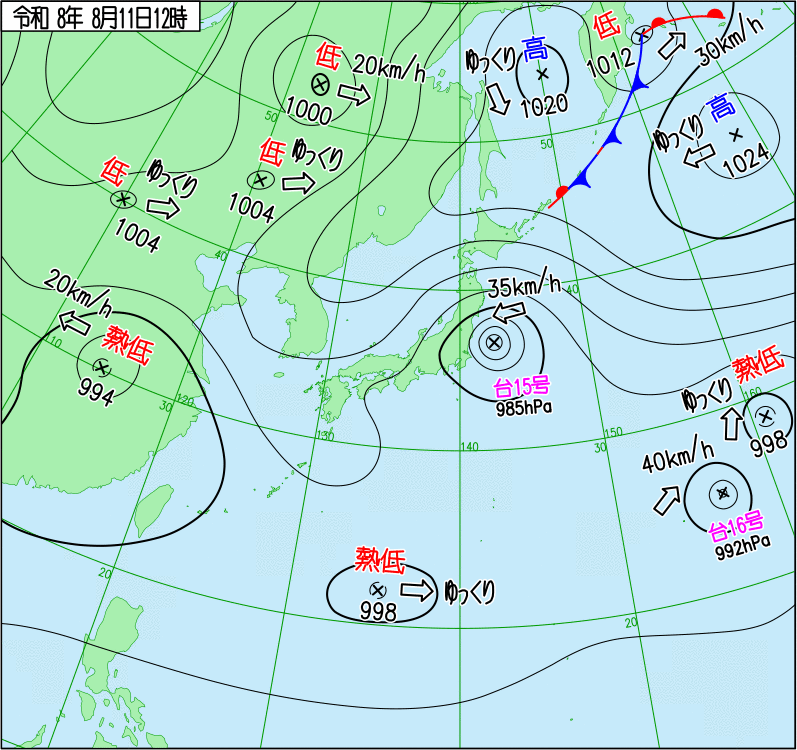 2026年8月11日の正午の天気図