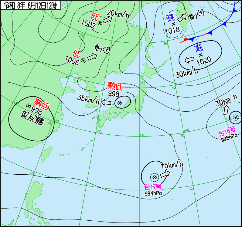 2026年8月12日の正午の天気図