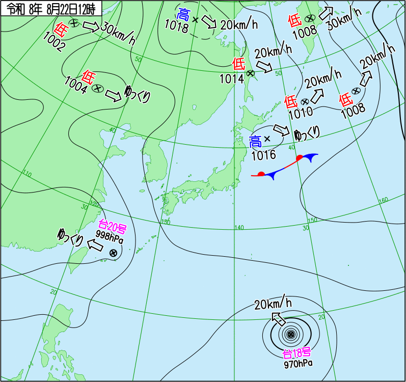 2026年8月22日の正午の天気図