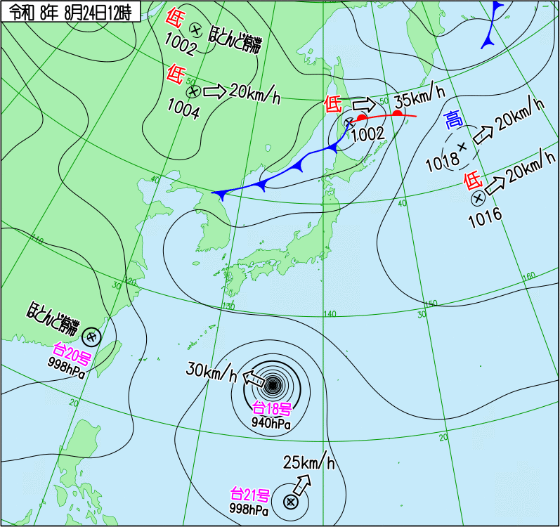 2026年8月24日の正午の天気図