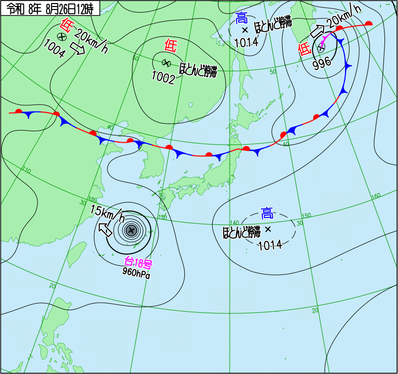 2026年8月26日の正午の天気図