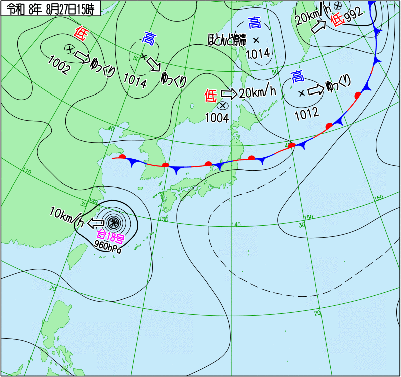 2026年8月27日15時の天気図