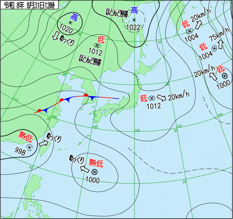 2026年8月31日の正午の天気図