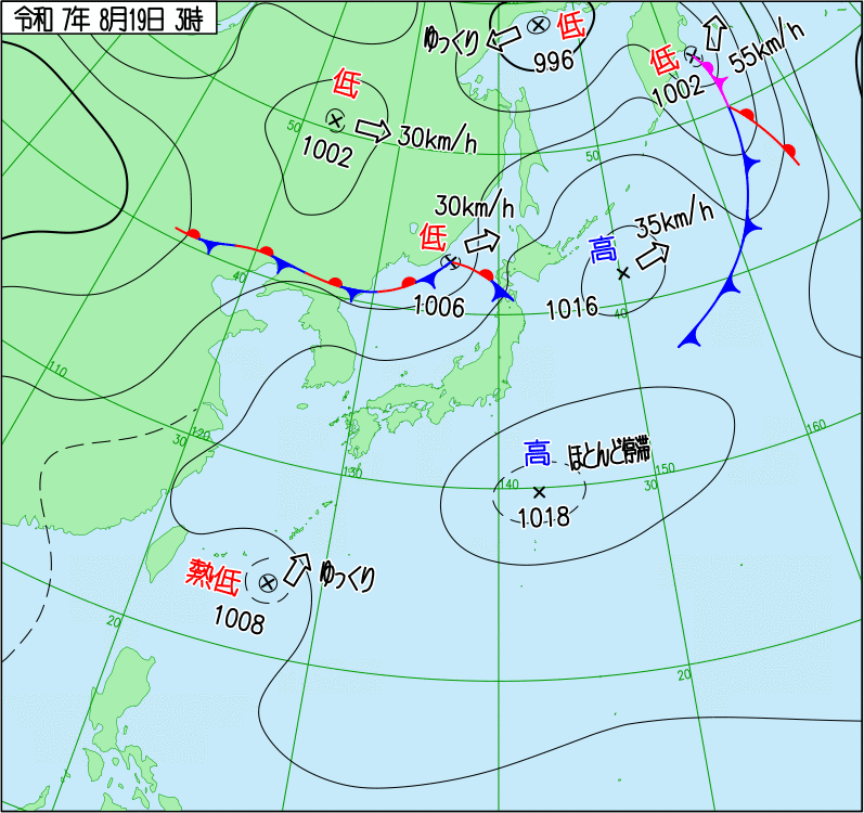 2025年8月19日の天気図
