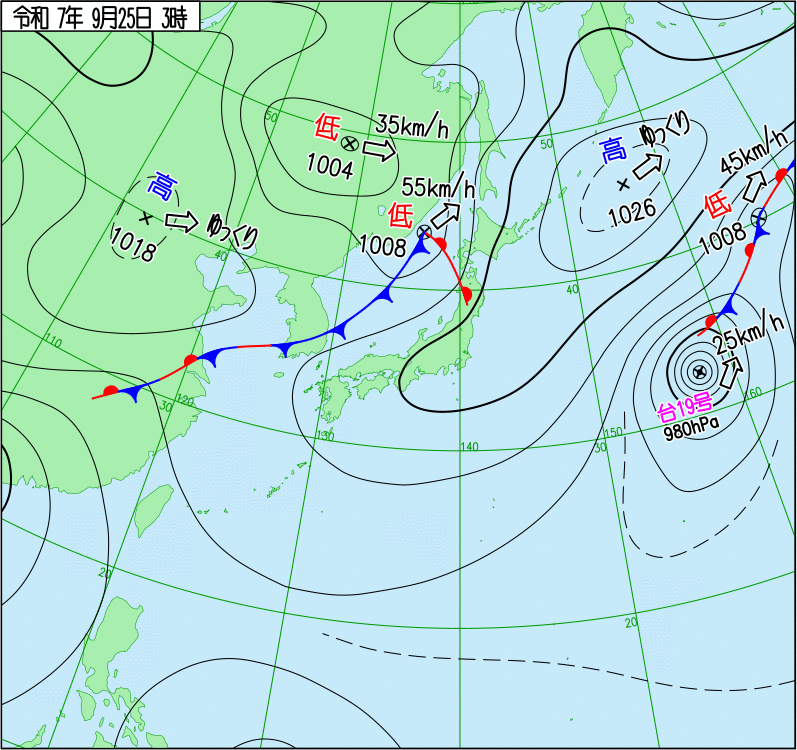 2025年9月25日の天気図