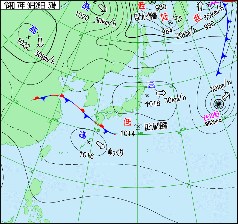 2025年9月28日の天気図