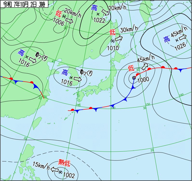 2025年10月2日の天気図