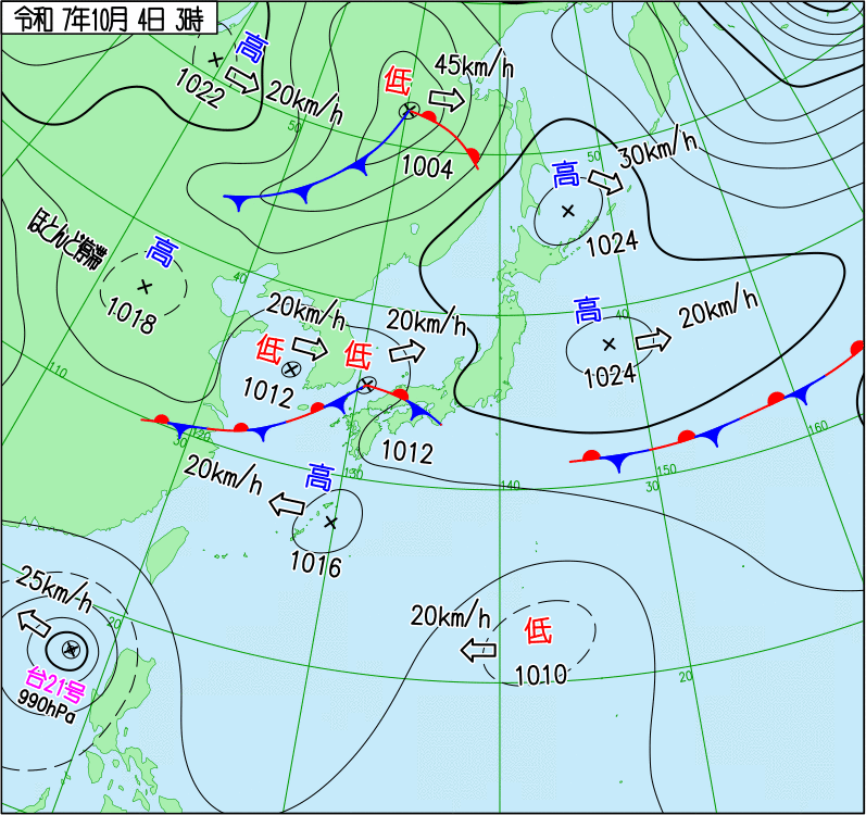 2025年10月4日の天気図