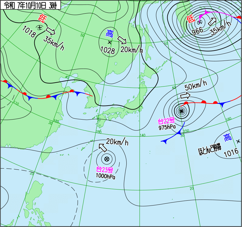 2025年10月10日の天気図