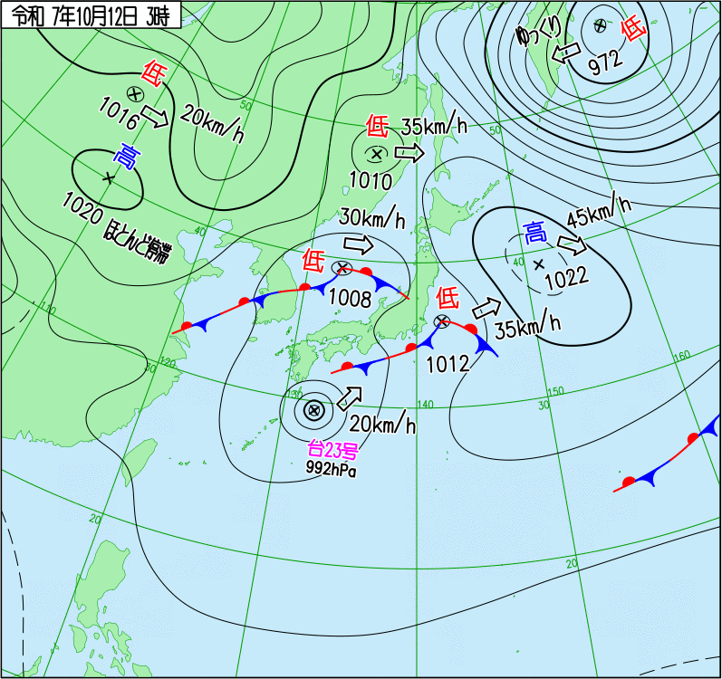2025年10月12日の天気図