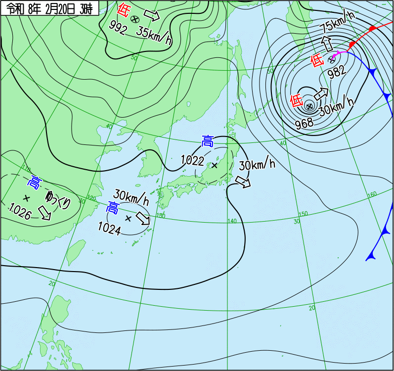 2026年2月20日の天気図