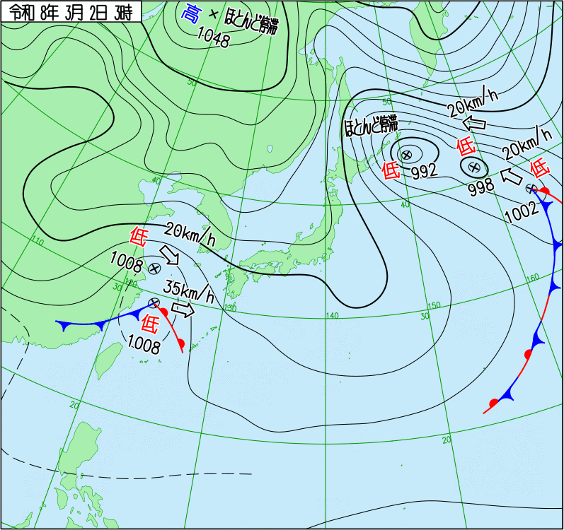 2026年3月2日の天気図
