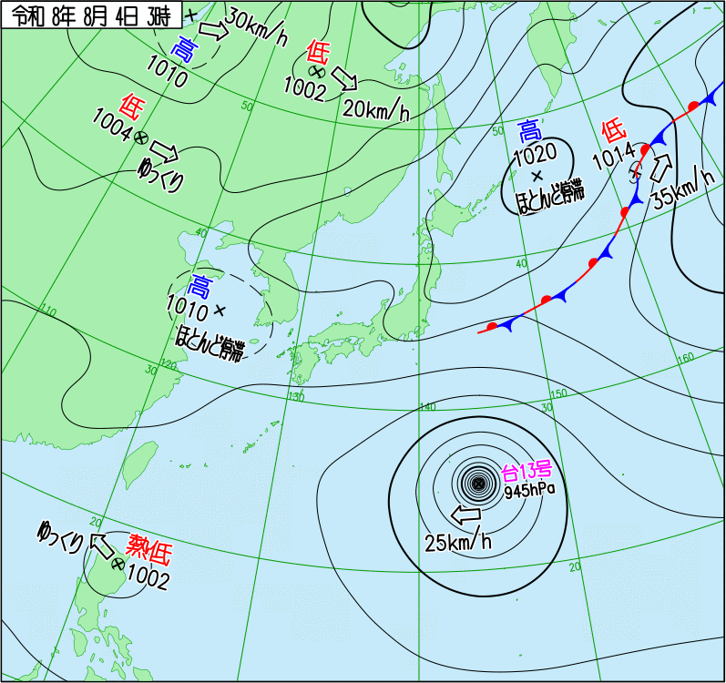 2026年8月4日の天気図