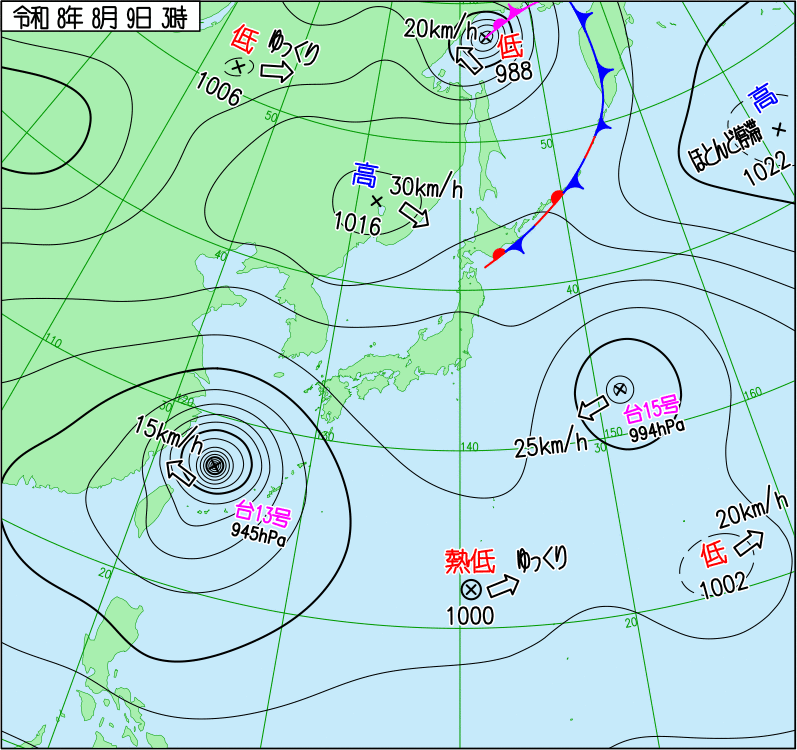2026年8月9日の天気図