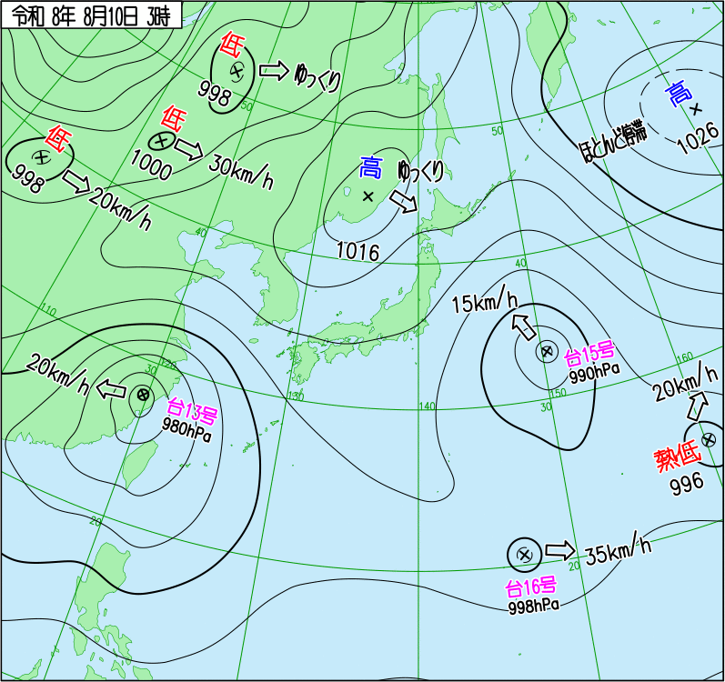 2026年8月10日の天気図