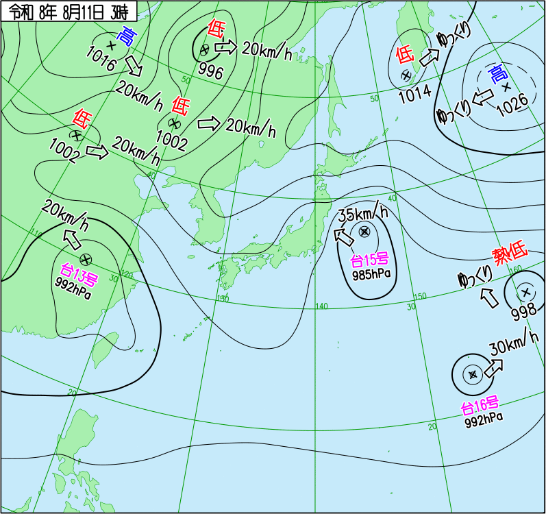 2026年8月11日の天気図