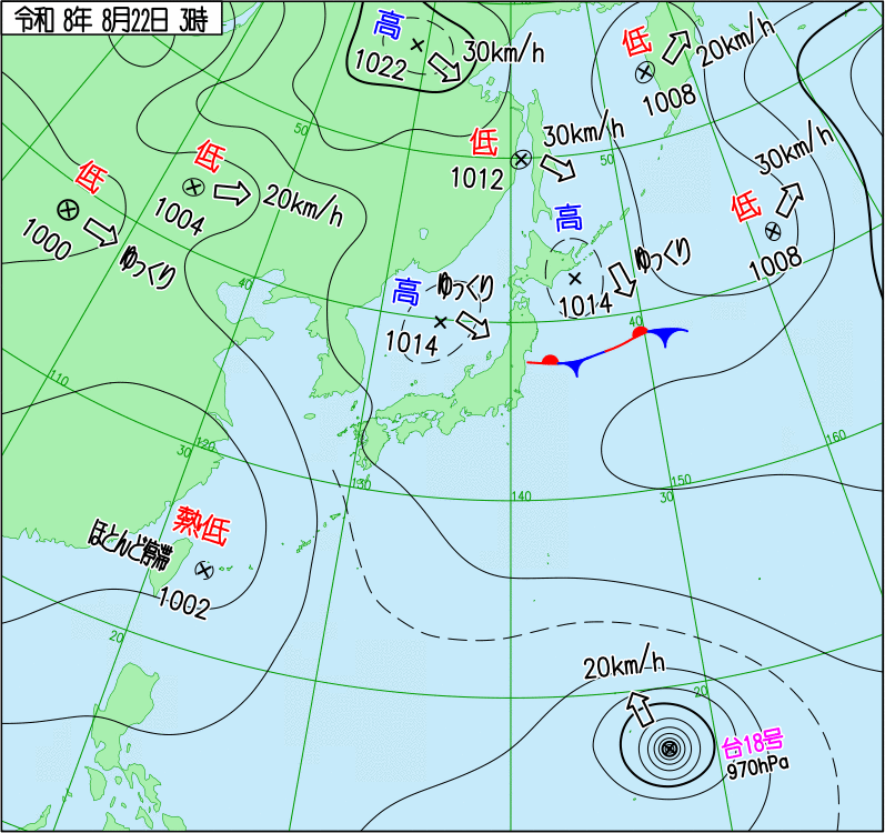 2026年8月22日の天気図